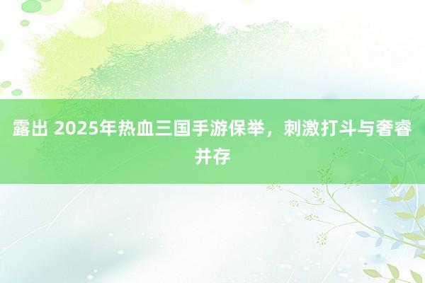 露出 2025年热血三国手游保举，刺激打斗与奢睿并存